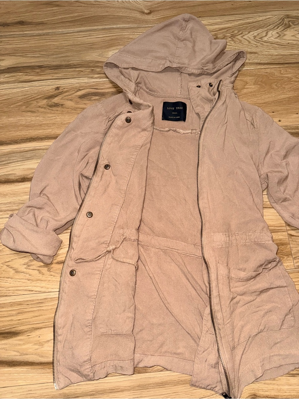 Love Tree Lightweight Hooded Utility Jacket in Dusty Rose